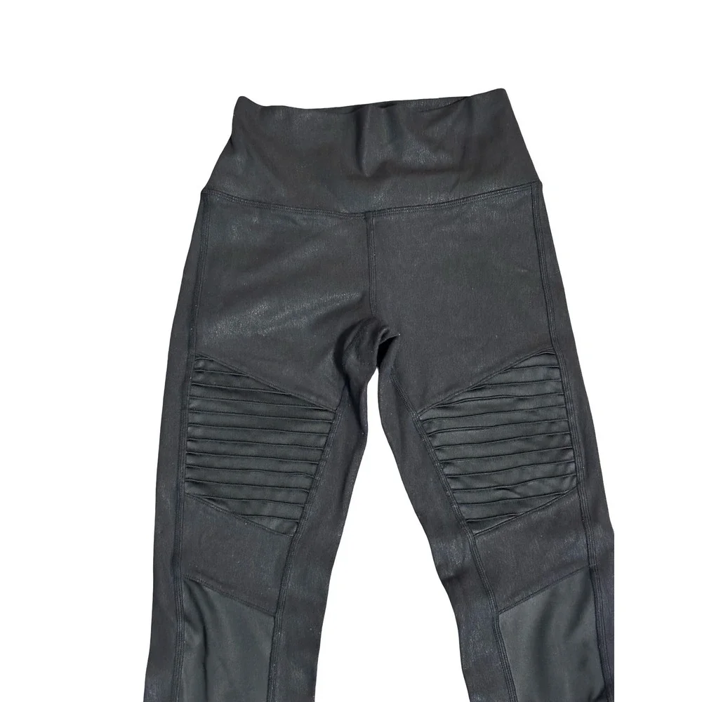 Alo Yoga High-Waist Moto Leggings S Black Glossy Quilted Mesh Activewear